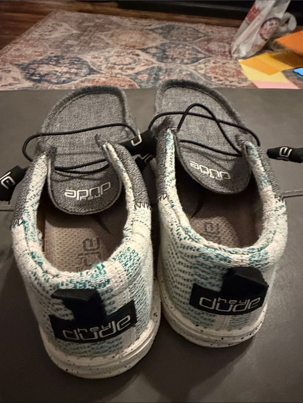 Hey Dude Kids Slip-On Sneakers in White and Teal Knit